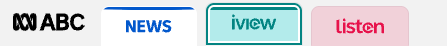 ABC network navigation links show ABC logo, News with current page indicator, iview showing it has keyboard focus and listen as inactive